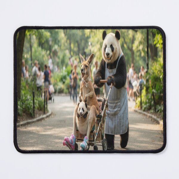 Item preview, Funny Panda Pushing Stroller with Kangaroo and Baby Panda Art designed and sold by AfresStudio.