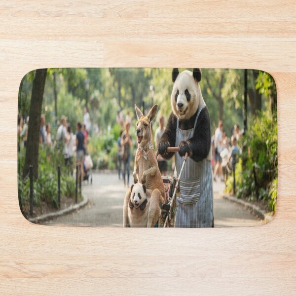Item preview, Funny Panda Pushing Stroller with Kangaroo and Baby Panda Art designed and sold by AfresStudio.