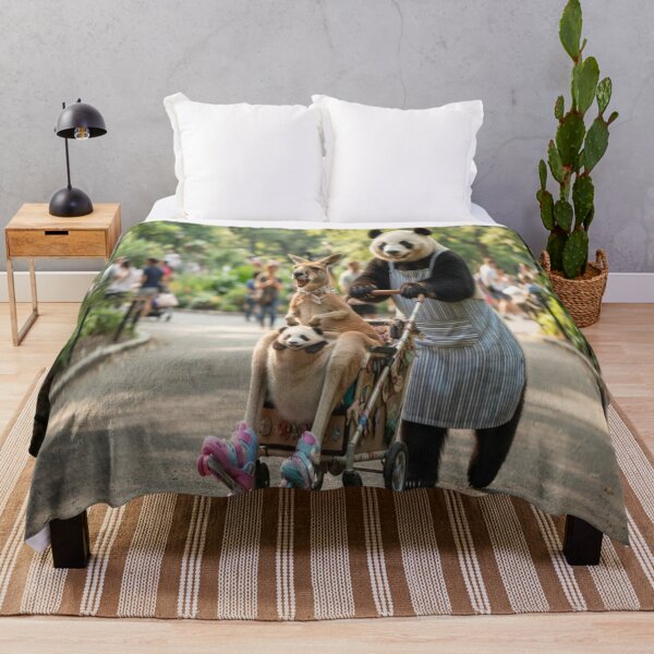 Item preview, Funny Panda Pushing Stroller with Kangaroo and Baby Panda Art designed and sold by AfresStudio.
