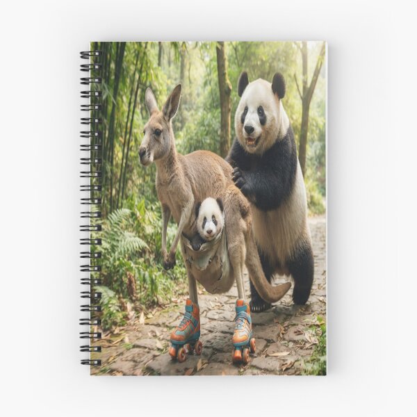 Item preview, Funny Panda Pushing Roller Skating Kangaroo with Baby Panda Art designed and sold by AfresStudio.