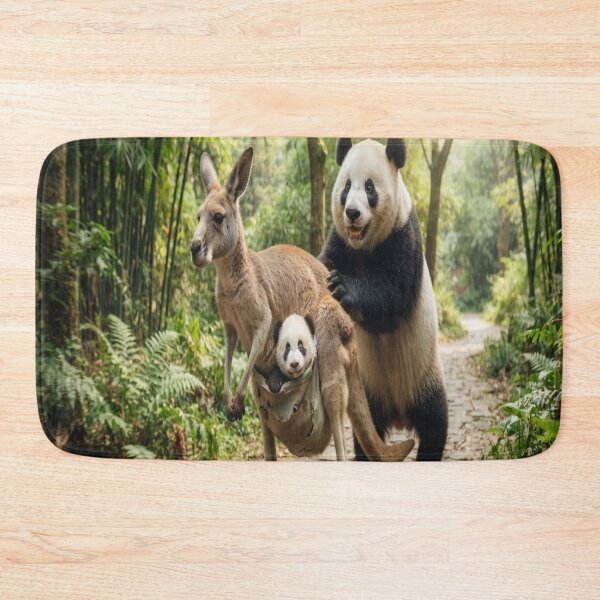 Item preview, Funny Panda Pushing Roller Skating Kangaroo with Baby Panda Art designed and sold by AfresStudio.