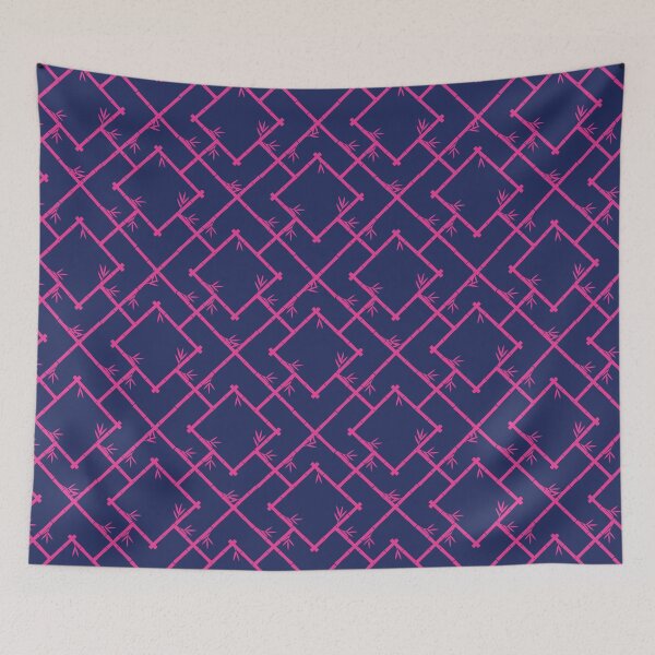 Item preview, Bamboo Chinoiserie Lattice in Navy + Hot Pink designed and sold by YesterdayColl.