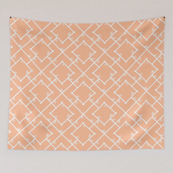 Item preview, Bamboo Chinoiserie Lattice in Peach + White designed and sold by YesterdayColl.
