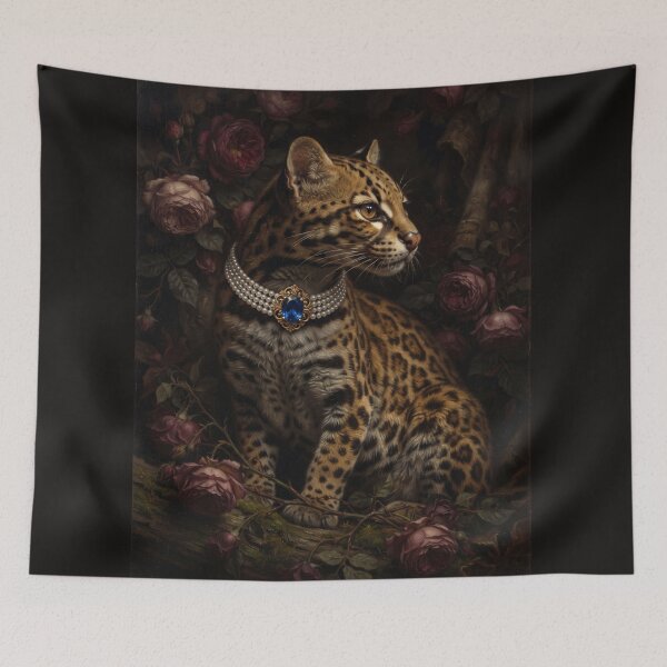 Item preview, Regal Ocelot Portrait with Blue Sapphire Brooch designed and sold by Real Beast Art.