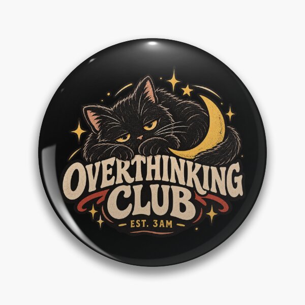 Item preview, Retro Black Cat Overthinking Club - Night Owl Humor designed and sold by DogLord.
