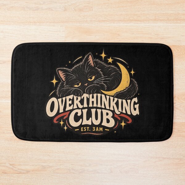 Item preview, Retro Black Cat Overthinking Club - Night Owl Humor designed and sold by DogLord.