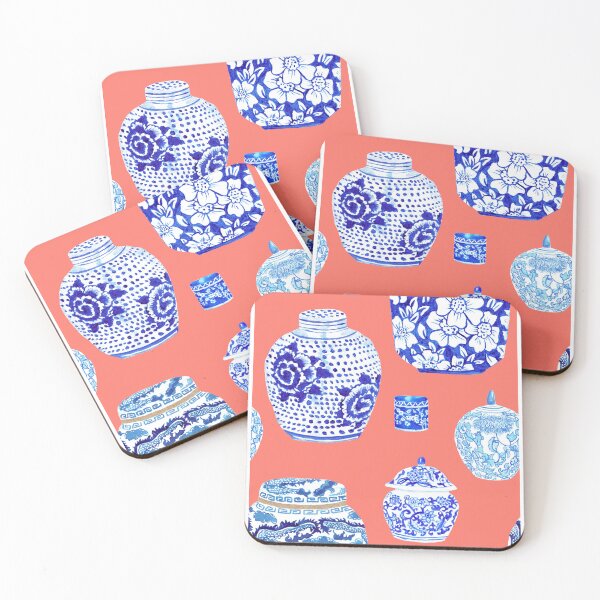 Item preview, Chinoiserie Ginger Jar Collection in Neon Peach Coral designed and sold by YesterdayColl.