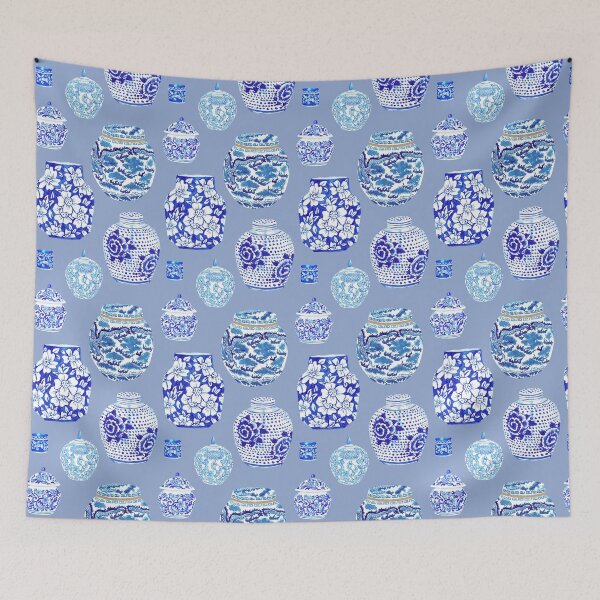 Item preview, Chinoiserie Ginger Jar Collection in Delft Blue designed and sold by YesterdayColl.