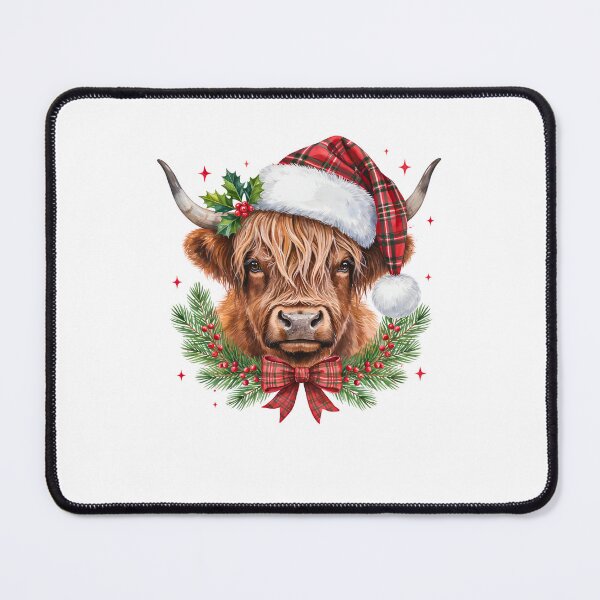 Item preview, Highland Cow Christmas Plaid Santa Hat Winter Wreath designed and sold by DYAFLK.