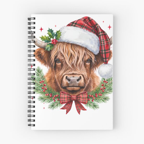 Item preview, Highland Cow Christmas Plaid Santa Hat Winter Wreath designed and sold by DYAFLK.