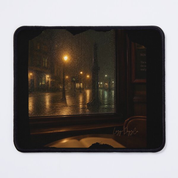 Item preview, Rainy Cafe Window – Dark Academia Midnight Street Art designed and sold by LazyDayzCo.