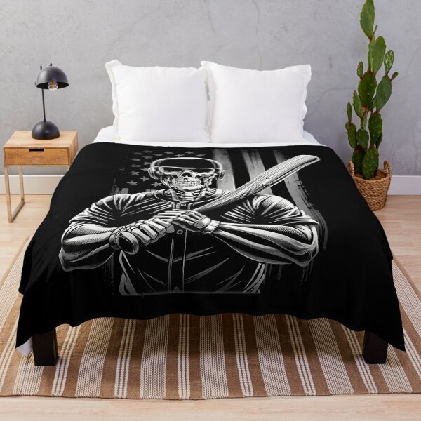 Item preview, Skeleton Baseball Player Bat American Flag Distressed Black White Sports Horror Apparel designed and sold by slmfams.