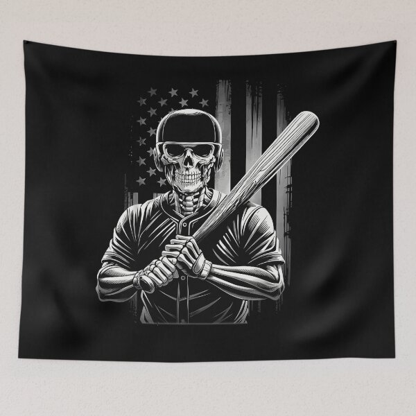 Item preview, Skeleton Baseball Player Bat American Flag Distressed Black White Sports Horror Apparel designed and sold by slmfams.