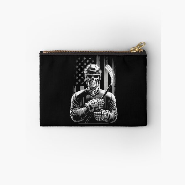 Item preview, Skeleton Hockey Player Stick American Flag Distressed Black White Sports Horror Apparel designed and sold by slmfams.