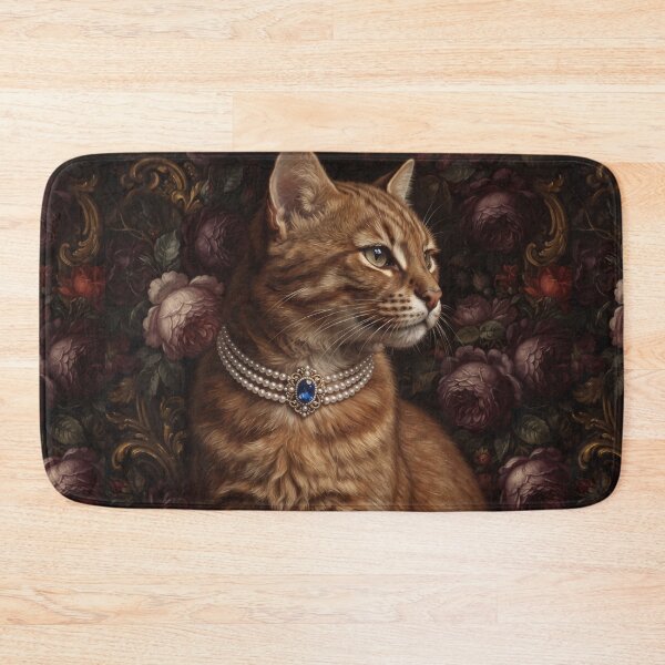 Item preview, Regal Ginger Cat with Sapphire Pearl Necklace designed and sold by Real Beast Art.