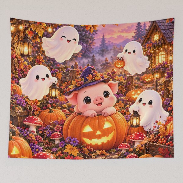 Aperçu de l'œuvre Cute Halloween Ghost & Pumpkin Garden | Spooky Cute Aesthetic créée et vendue par Gold&pixels.