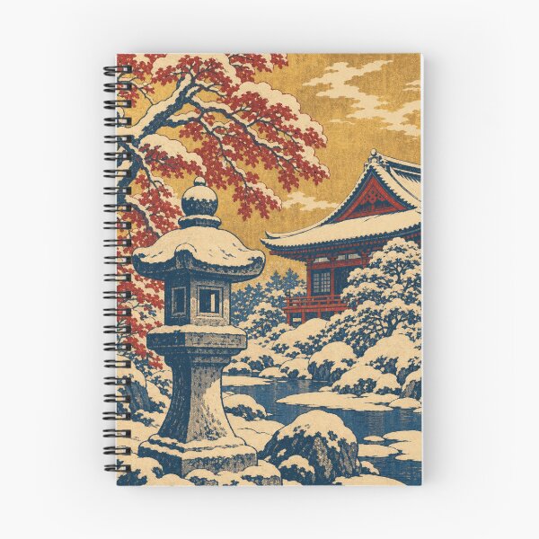 Item preview, Snowy Japanese Temple Garden in Winter - Vintage Ukiyo-e Woodblock Print designed and sold by vekotpu.
