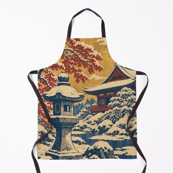 Item preview, Snowy Japanese Temple Garden in Winter - Vintage Ukiyo-e Woodblock Print designed and sold by vekotpu.