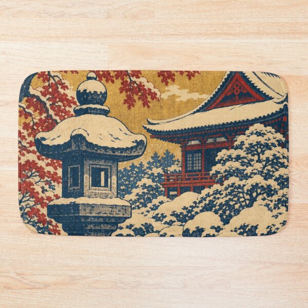 Item preview, Snowy Japanese Temple Garden in Winter - Vintage Ukiyo-e Woodblock Print designed and sold by vekotpu.