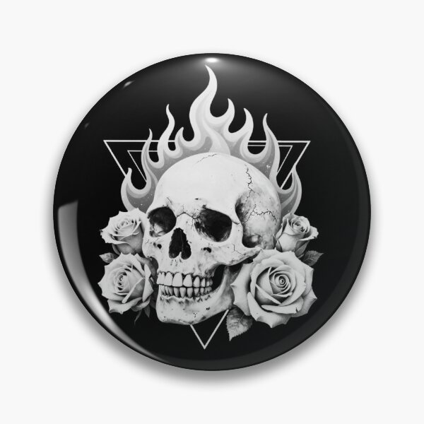 Item preview, Flaming Skull Roses Black and White Dark Gothic Geometric Art designed and sold by HYPNK.