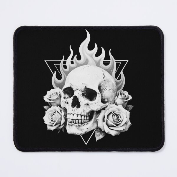 Item preview, Flaming Skull Roses Black and White Dark Gothic Geometric Art designed and sold by HYPNK.