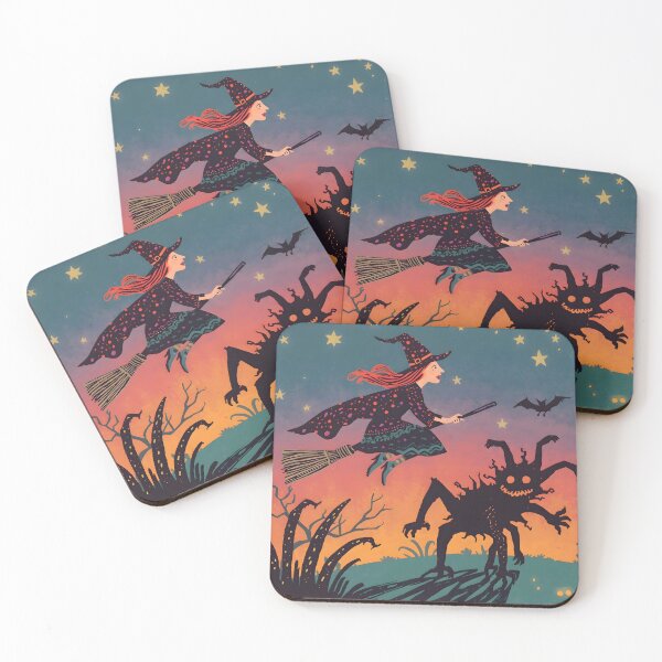 Item preview, Spooky Halloween Witch Flying Over Monster designed and sold by VibranPalette.