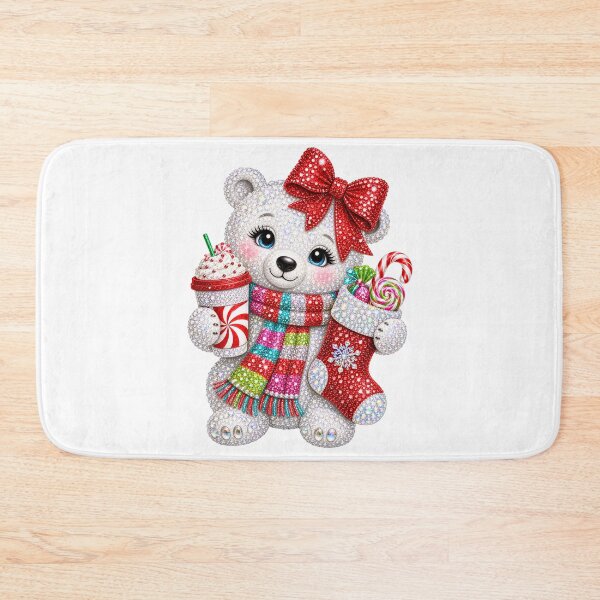 Item preview, Rhinestone Polar Bear Peppermint Drink Glam Christmas Stocking designed and sold by DYAFLK.