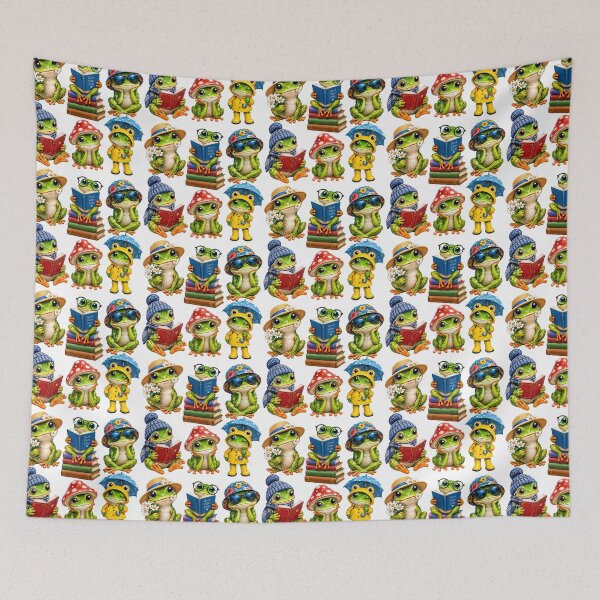 Item preview, Cute Funny Frogs with Hats and Books – Whimsical Frog Lover Design designed and sold by CreativeNest Prints.