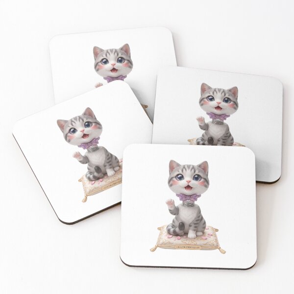 Item preview, Cute Gray & White Bobblehead Cat – Adorable Striped Kitty designed and sold by MoqunaDesign.