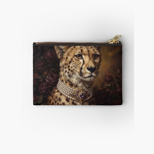 Item preview, Regal Cheetah Portrait with Amethyst Pearl Necklace designed and sold by Real Beast Art.