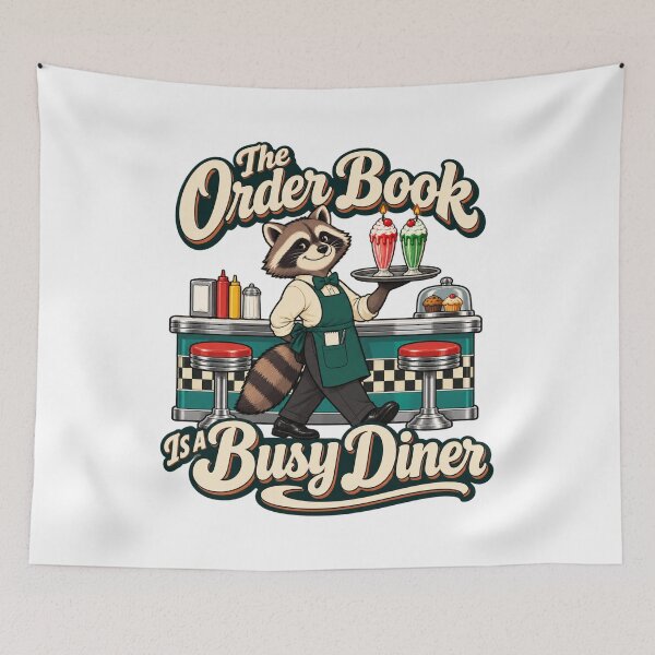 Item preview, The Order Book Is a Busy Diner Raccoon Trader designed and sold by Bikivuno.