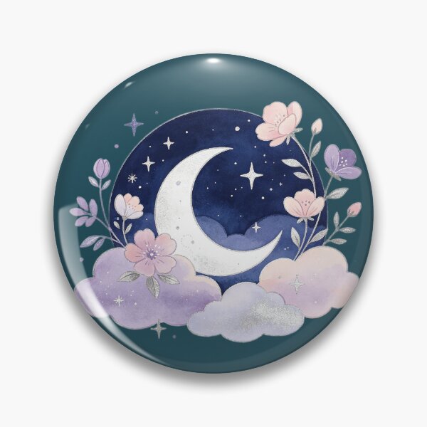 Item preview, Crescent moon with flowers and clouds designed and sold by mixoubraw.