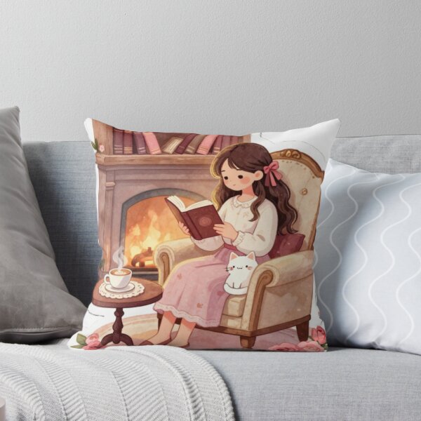 Item preview, Cozy Reader by the Fireplace – Books, Coffee, and Cat designed and sold by RominaArce.