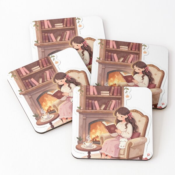 Item preview, Cozy Reader by the Fireplace – Books, Coffee, and Cat designed and sold by RominaArce.