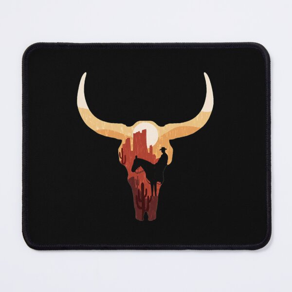 Item preview, Cowboy Silhouette in Bull Skull Desert Sunset Art designed and sold by andrasmar.