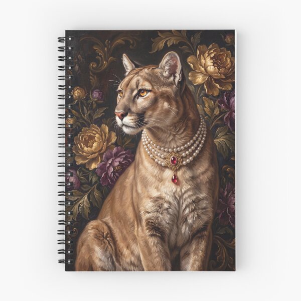 Item preview, Regal Cougar Portrait with Ruby Pearl Necklace designed and sold by Real Beast Art.
