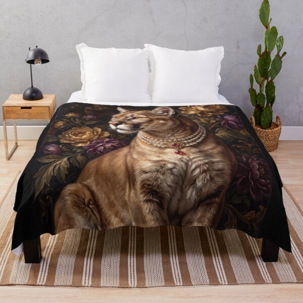 Item preview, Regal Cougar Portrait with Ruby Pearl Necklace designed and sold by Real Beast Art.