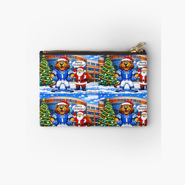 Item preview, Detroit Lions Christmas Magic at Ford Field – Santa & Roary Holiday Cartoon designed and sold by The Art Queen Of Michigan .