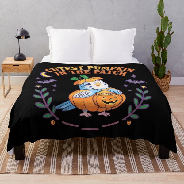 Item preview, Blue Budgie Cute Pumpkin In The Patch Halloween Bird designed and sold by CampfieldliArts.