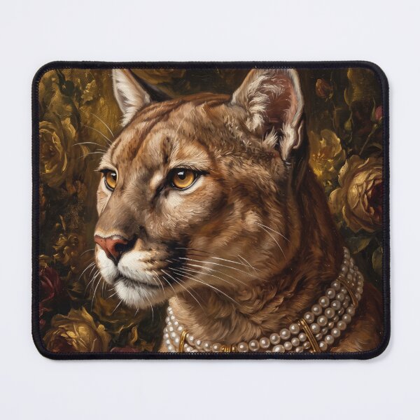 Item preview, Regal Cougar Portrait with Ruby Pearl Medallion designed and sold by Real Beast Art.