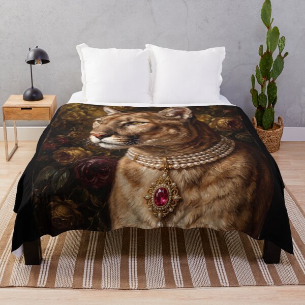 Item preview, Regal Cougar Portrait with Ruby Pearl Medallion designed and sold by Real Beast Art.