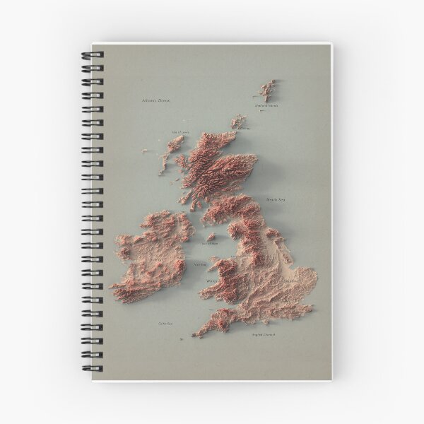 Item preview, British Islands and Ireland Labeled Relief 3D Map digitally-rendered designed and sold by ThinkAboutMaps.
