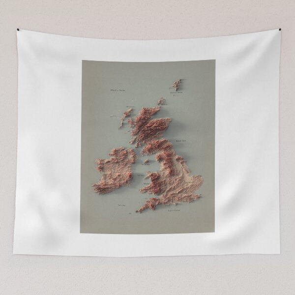 Item preview, British Islands and Ireland Labeled Relief 3D Map digitally-rendered designed and sold by ThinkAboutMaps.