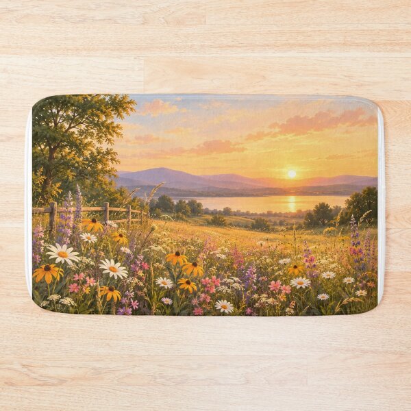 Item preview, Wildflower Meadow Golden Hour Landscape Wall Art designed and sold by LearnFunStore.
