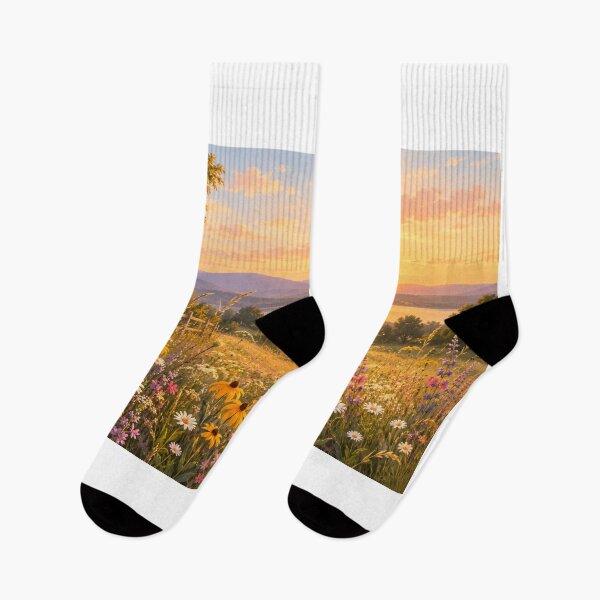 Item preview, Wildflower Meadow Golden Hour Landscape Wall Art designed and sold by LearnFunStore.