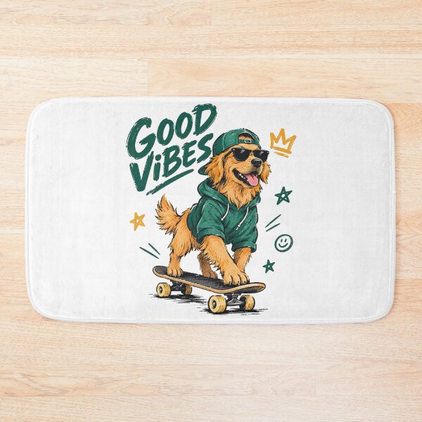 Item preview, Good Vibes Skateboarding Dog – Retro Cute Animal T-Shirt Design designed and sold by LarkLeaf.