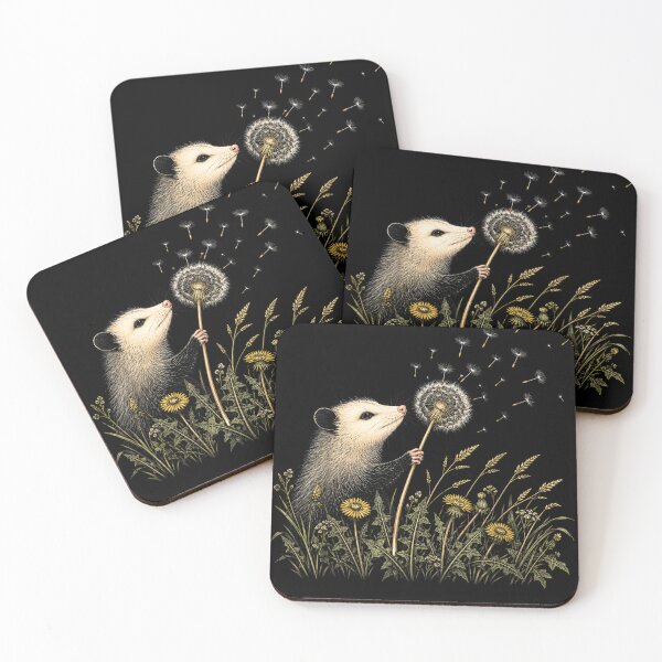 Item preview, Opossum Making A Dandelion Floral Wildflower Wish Vintage  designed and sold by OMITTEROMINOUS.