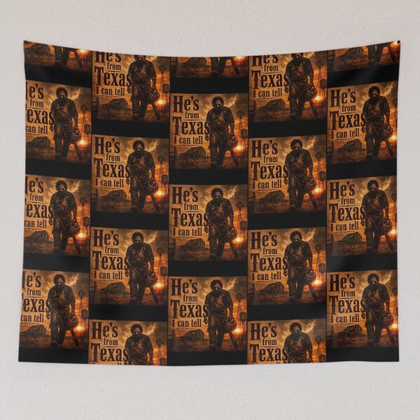 Item preview, He'S From Texas I Can Tell Halloween Chainsaw Horror designed and sold by RealestInternet.