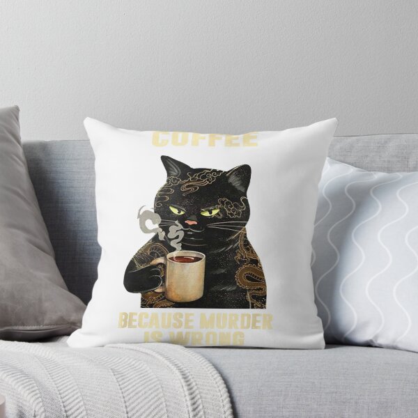 Item preview, Black Cat Drinking Coffee Because Murder is Wrong Vintage T-Shirt Small designed and sold by VendaVirtualVip.