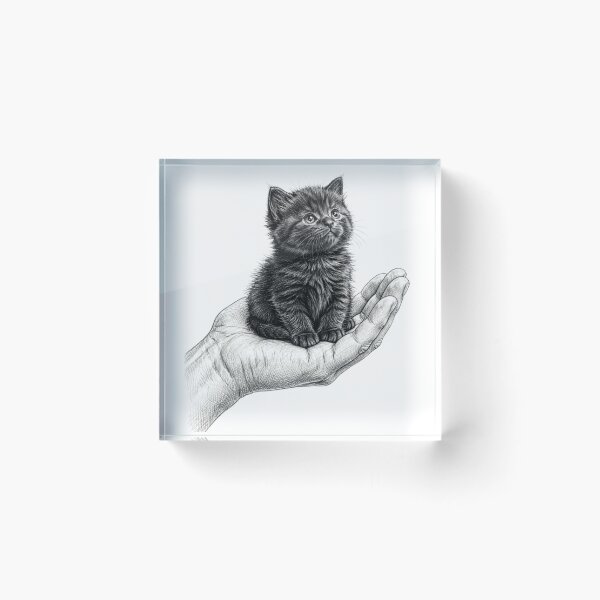Item preview, Tiny Black Kitten On Hand - Cute Fluffy Cat designed and sold by ThePrintArt.
